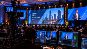 Corporate event IMAG and camera production with live video switching and LED screens